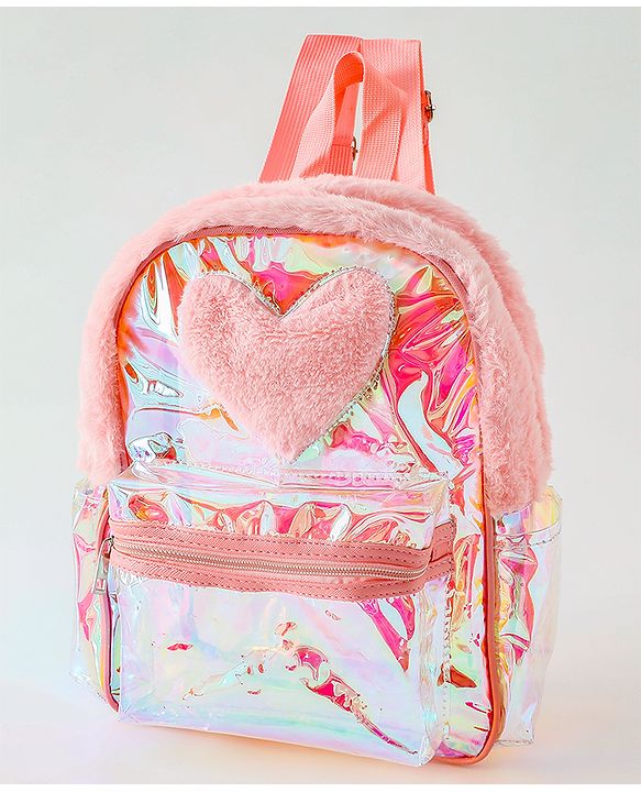 Pine Kids Free Size Fashion Backpack With Heart Applique - Pink
