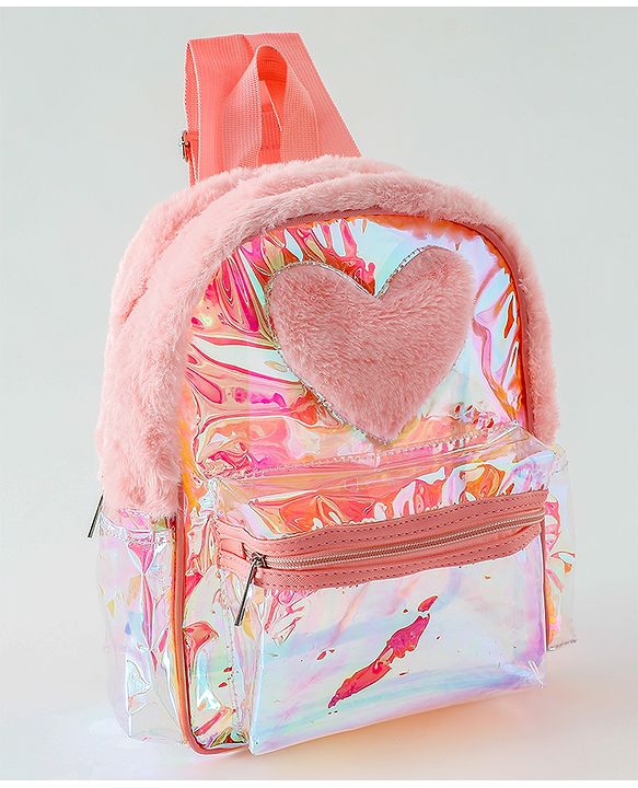 Pine Kids Free Size Fashion Backpack With Heart Applique - Pink
