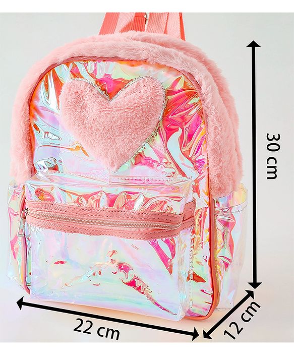 Pine Kids Free Size Fashion Backpack With Heart Applique - Pink