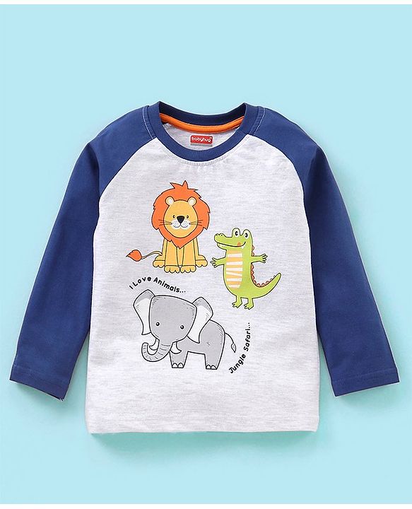 Babyhug Cotton Knit Full Sleeves Night Suit Wild Animal Print - Blue