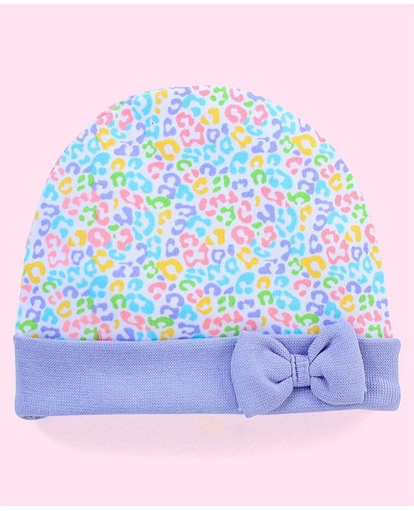 Babyhug 100% Cotton Abstract Printed Cap Mittens & Booties Purple - Diameter 10 cm