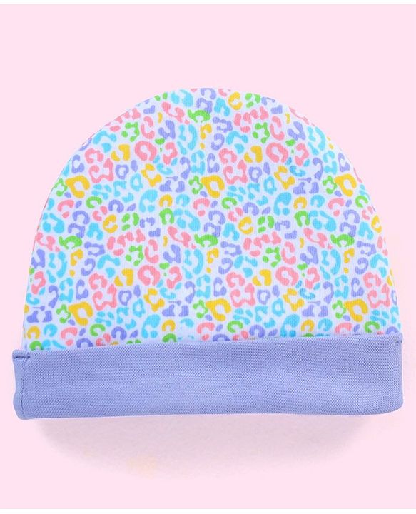 Babyhug 100% Cotton Abstract Printed Cap Mittens & Booties Purple - Diameter 10 cm