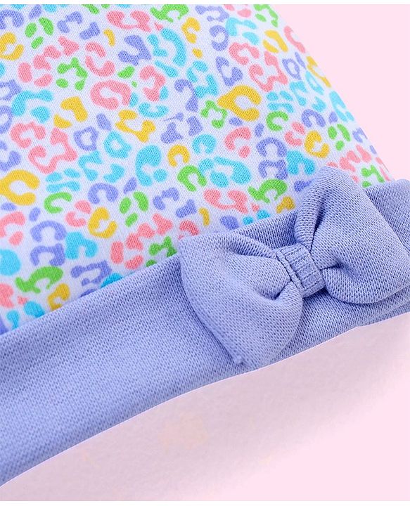 Babyhug 100% Cotton Abstract Printed Cap Mittens & Booties Purple - Diameter 10 cm
