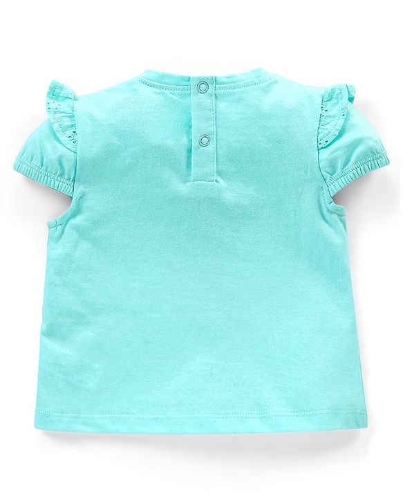Babyhug Cotton Half Sleeves T-Shirt With Graphics & Frill Detailing - Aqua Blue