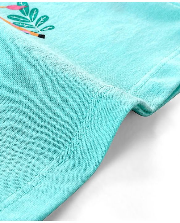 Babyhug Cotton Half Sleeves T-Shirt With Graphics & Frill Detailing - Aqua Blue