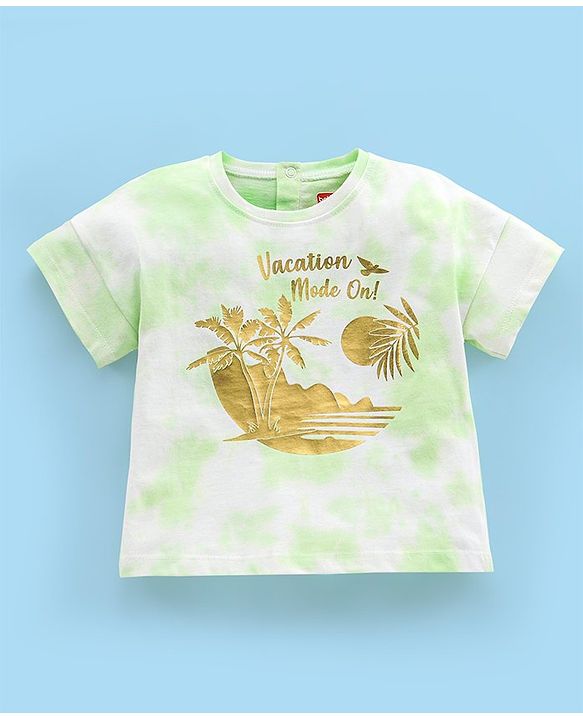 Babyhug 100% Half Sleeves Tie Die T-Shirt With Graphics & Foil Print Detailing - Lime Green