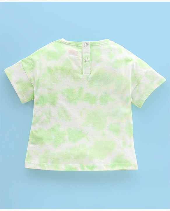 Babyhug 100% Half Sleeves Tie Die T-Shirt With Graphics & Foil Print Detailing - Lime Green