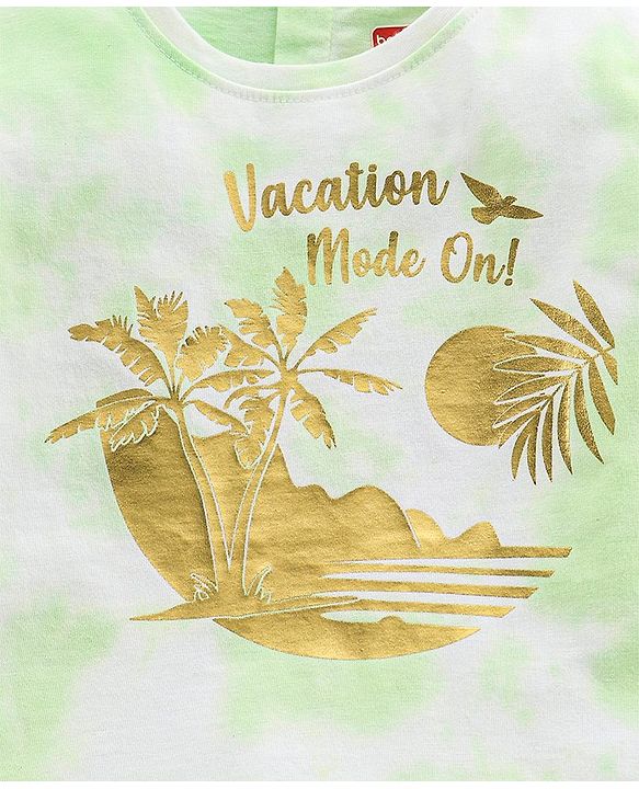 Babyhug 100% Half Sleeves Tie Die T-Shirt With Graphics & Foil Print Detailing - Lime Green