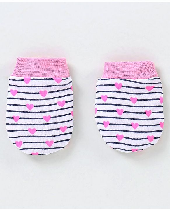 Babyhug 100% Cotton Mittens Butterfly Print Pack of 3 - Pink & Blue
