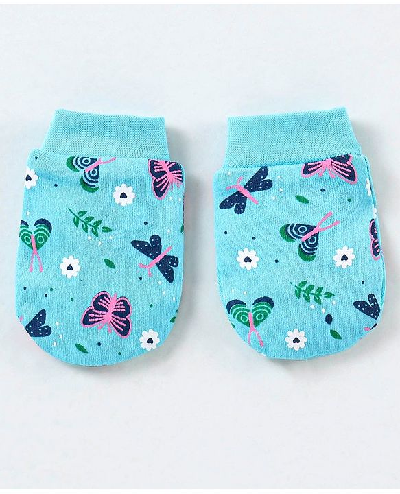 Babyhug 100% Cotton Mittens Butterfly Print Pack of 3 - Pink & Blue