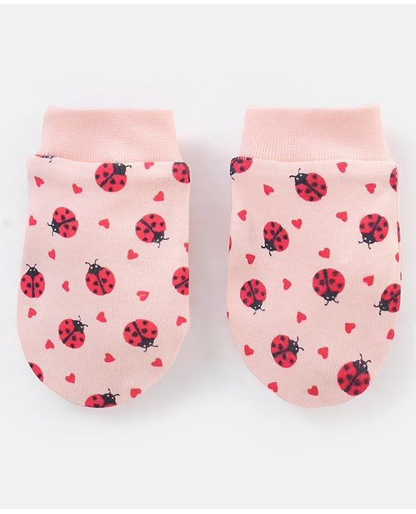 Babyhug 100% Cotton Lady Bug Print Mittens Pack of 3 - Multicolor