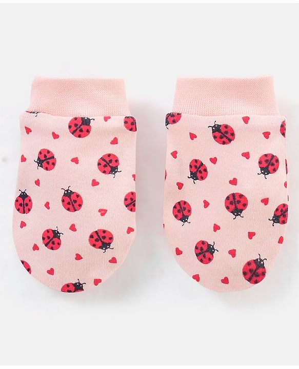 Babyhug 100% Cotton Lady Bug Print Mittens Pack of 3 - Multicolor