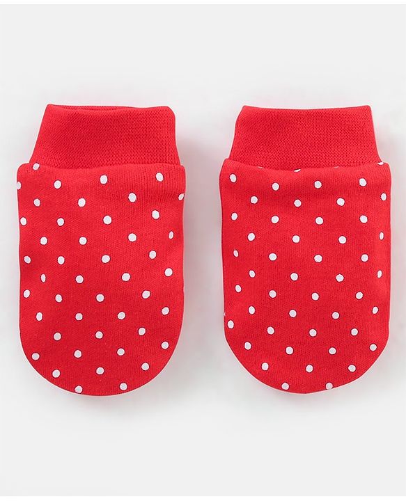 Babyhug 100% Cotton Lady Bug Print Mittens Pack of 3 - Multicolor