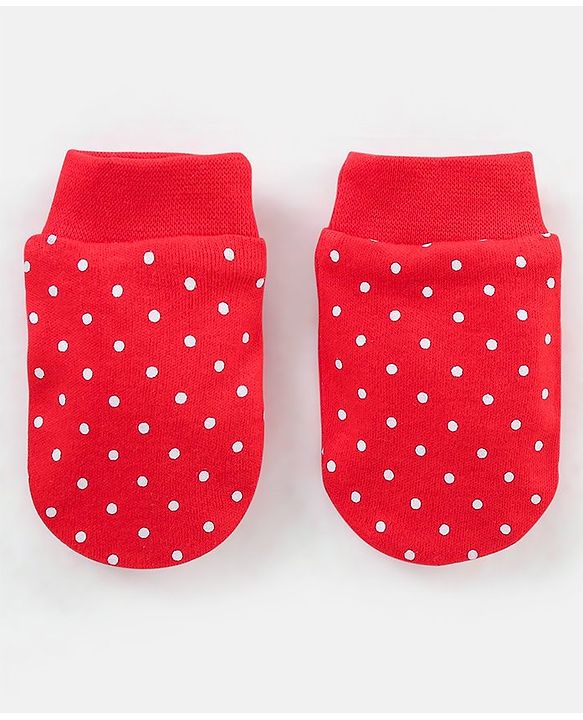 Babyhug 100% Cotton Lady Bug Print Mittens Pack of 3 - Multicolor