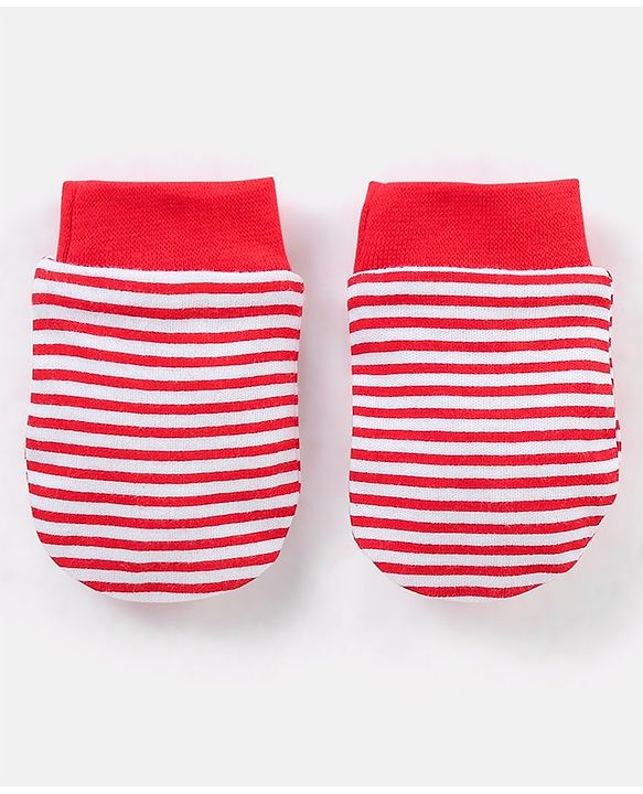 Babyhug 100% Cotton Lady Bug Print Mittens Pack of 3 - Multicolor