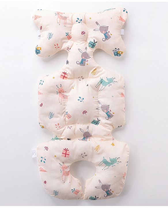 Babyhug Stroller Cushion Dino Print - Cream| Breathable Fabric| Soft & Fluffy