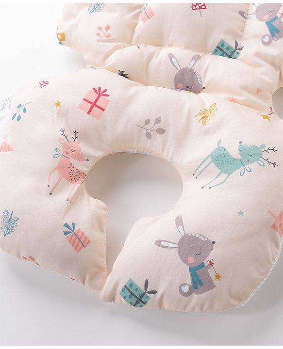 Babyhug Stroller Cushion Dino Print - Cream| Breathable Fabric| Soft & Fluffy