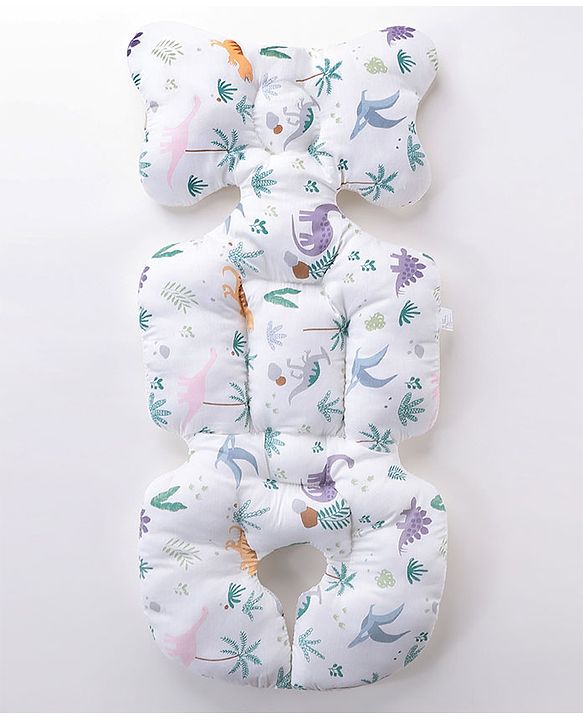 Babyhug Stroller Cushion Dino Print - Cream| Breathable Fabric| Soft & Fluffy