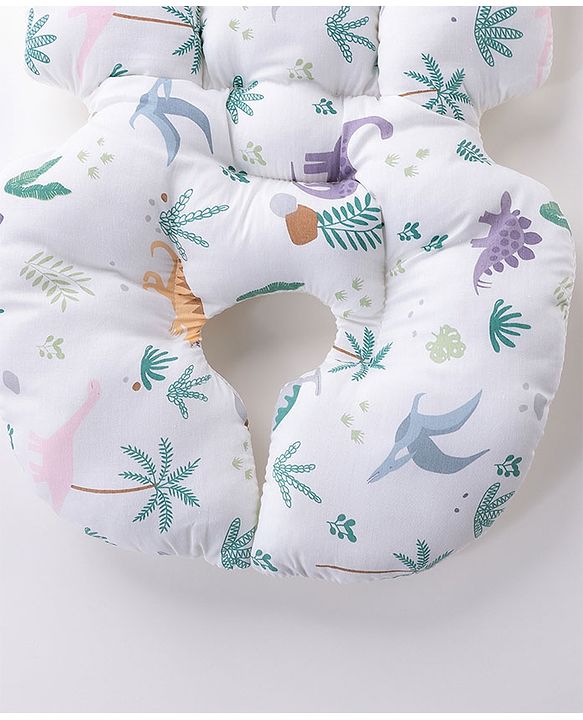 Babyhug Stroller Cushion Dino Print - Cream| Breathable Fabric| Soft & Fluffy