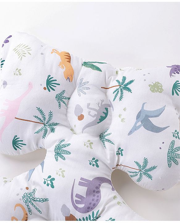 Babyhug Stroller Cushion Dino Print - Cream| Breathable Fabric| Soft & Fluffy