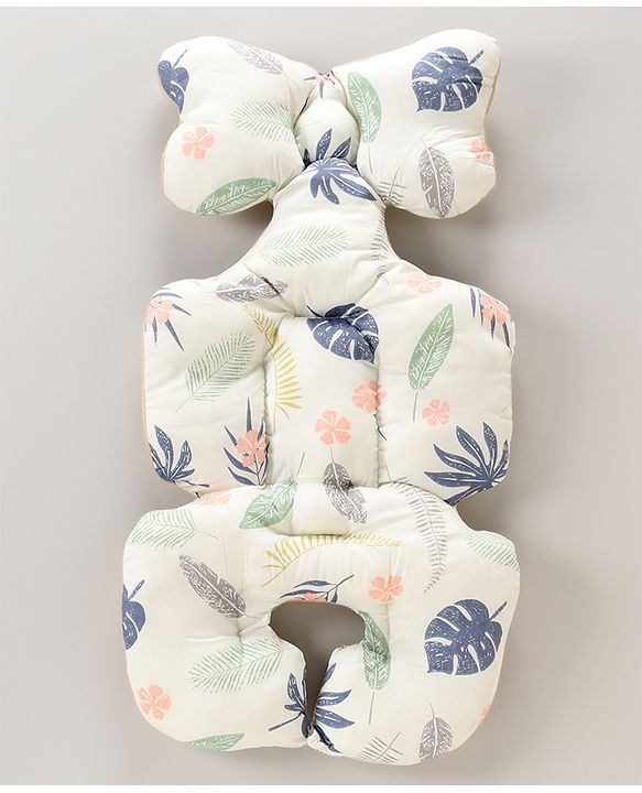 Babyhug Stroller Cushion Dino Print - Cream| Breathable Fabric| Soft & Fluffy