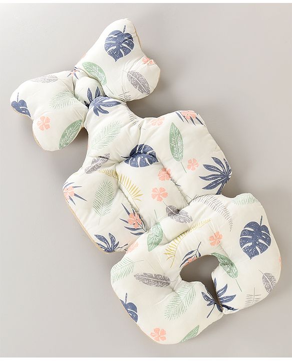 Babyhug Stroller Cushion Dino Print - Cream| Breathable Fabric| Soft & Fluffy