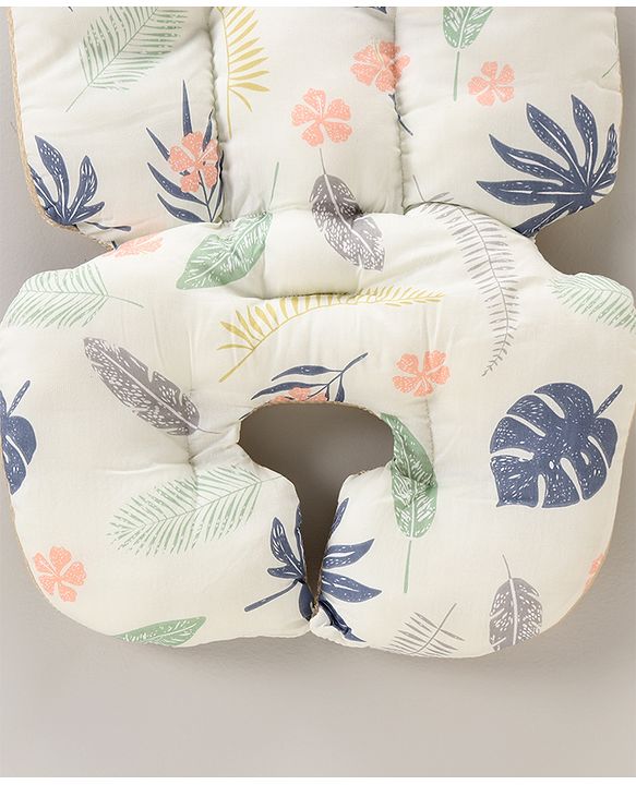 Babyhug Stroller Cushion Dino Print - Cream| Breathable Fabric| Soft & Fluffy
