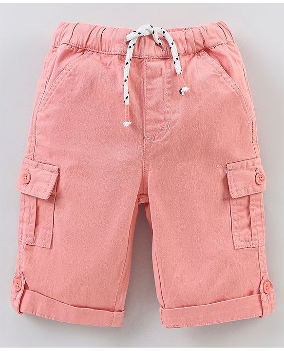 Babyhug Cotton Twill Knee Length Jamaican Solid Color - Coral