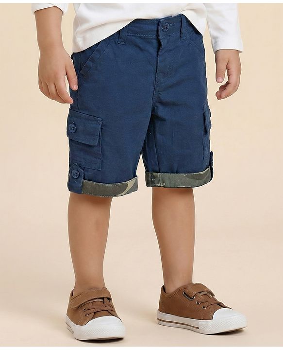 Babyhug Cotton Knee Length Stretchable Jamaican Solid- Blue
