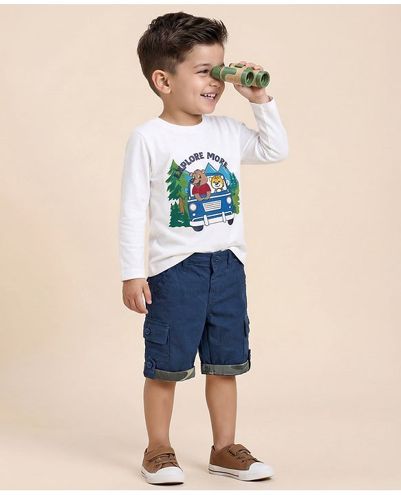 Babyhug Cotton Knee Length Stretchable Jamaican Solid- Blue