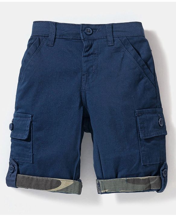 Babyhug Cotton Knee Length Stretchable Jamaican Solid- Blue