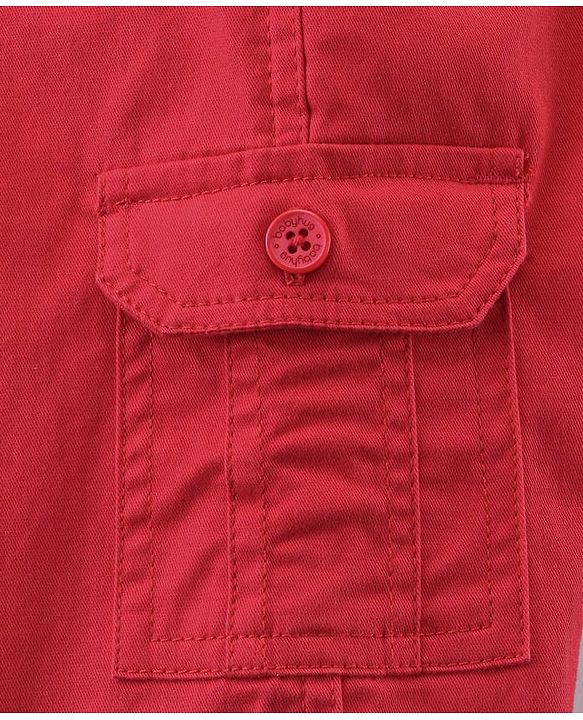 Babyhug Cotton Knee Length Jamaican with Belt Solid Color - Red