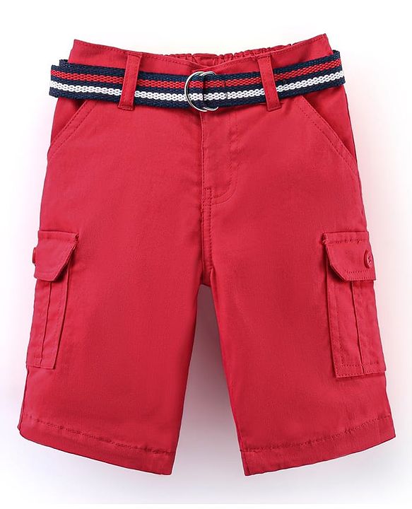 Babyhug Cotton Knee Length Jamaican with Belt Solid Color - Red