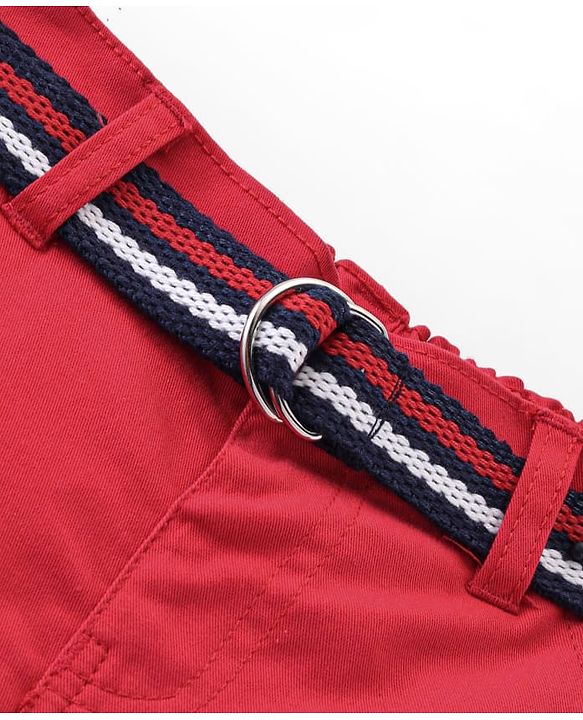 Babyhug Cotton Knee Length Jamaican with Belt Solid Color - Red