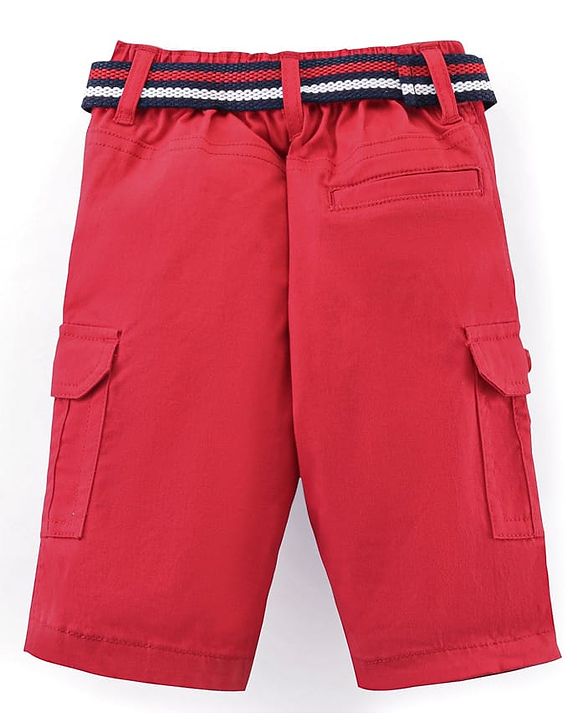 Babyhug Cotton Knee Length Jamaican with Belt Solid Color - Red