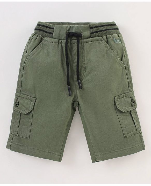 Babyhug Cotton Twill Stretchable Knee Length Jamaican Solid Color with Drawstring - Green