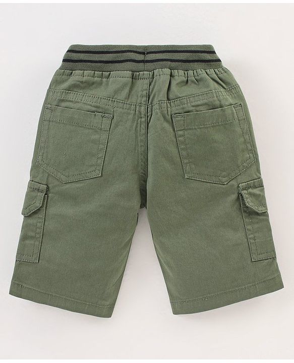 Babyhug Cotton Twill Stretchable Knee Length Jamaican Solid Color with Drawstring - Green