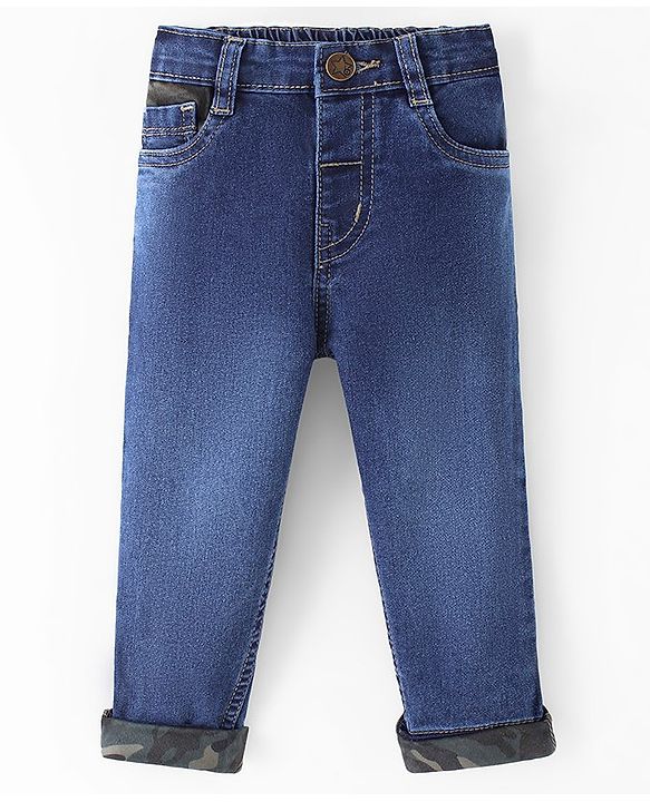 Babyhug Cotton Full Length Solid Denim with Stretch Jeans   Fly With Zipper -  Blue