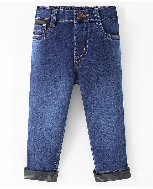 Babyhug Cotton Full Length Solid Denim with Stretch Jeans   Fly With Zipper -  Blue