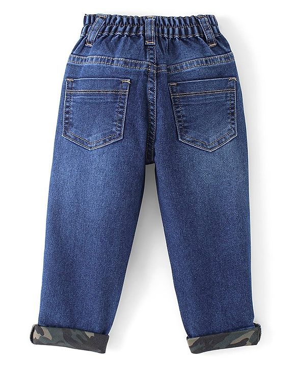 Babyhug Cotton Full Length Solid Denim with Stretch Jeans   Fly With Zipper -  Blue