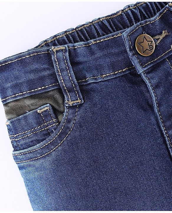 Babyhug Cotton Full Length Solid Denim with Stretch Jeans   Fly With Zipper -  Blue