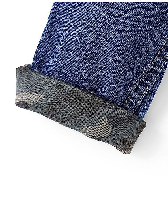 Babyhug Cotton Full Length Solid Denim with Stretch Jeans   Fly With Zipper -  Blue