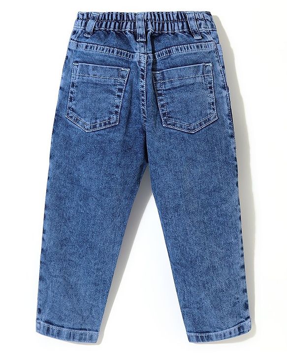 Babyhug Cotton Stretchable Full Length Washed Denim Jeans   Fly With Zipper -  Blue