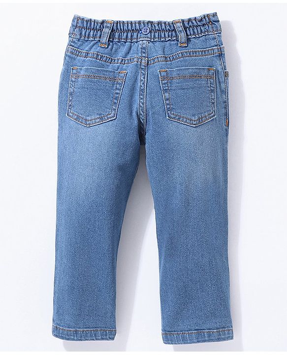 Babyhug Cotton Full Length Stretchable Denim Jeans with Fly Open Zipper with Suspenders Solid Colour   Fly With Zipper -  Blue