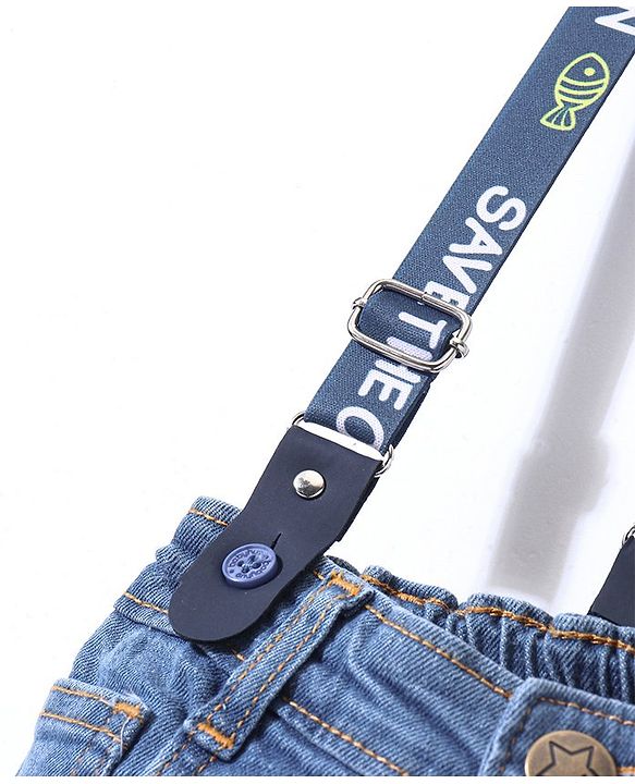 Babyhug Cotton Full Length Stretchable Denim Jeans with Fly Open Zipper with Suspenders Solid Colour   Fly With Zipper -  Blue