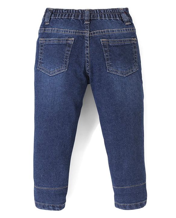Babyhug Cotton Stretchable Knitted Denim Full Length Jogger with Drawstring  - Dark Blue