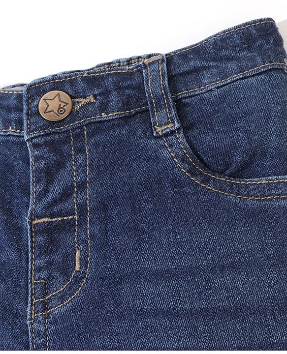 Babyhug Cotton Stretchable Knitted Denim Full Length Jogger with Drawstring  - Dark Blue