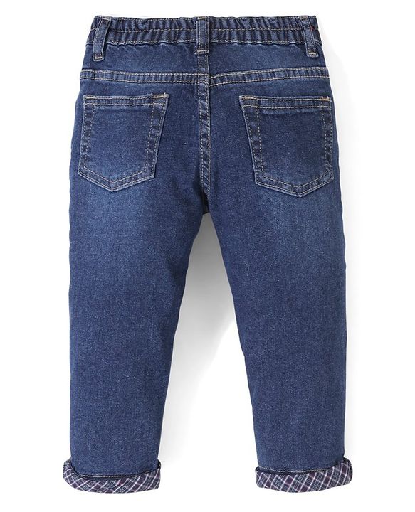 Babyhug Cotton Stretchable Knitted Denim Full Length Jogger with Drawstring  - Dark Blue