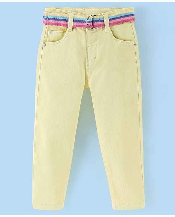 Babyhug Denim Full Length Stretchable Washed Jeans - Yellow
