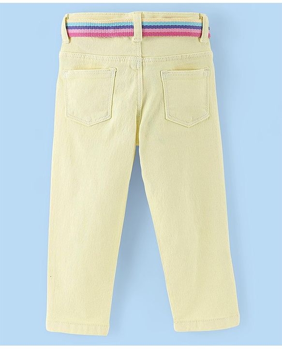 Babyhug Denim Full Length Stretchable Washed Jeans - Yellow